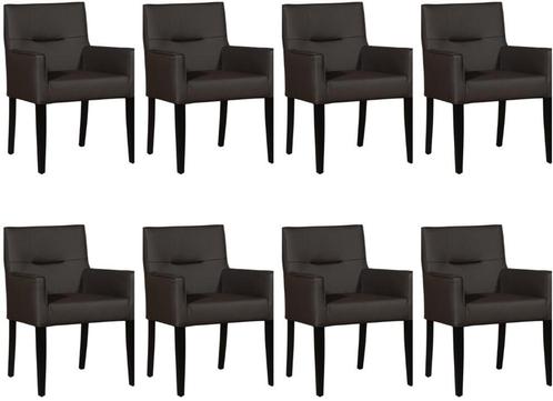 Set van 8 Leren eetkamerstoelen - met houten zwarte poten -, Huis en Inrichting, Stoelen, Overige kleuren, Vijf, Zes of meer stoelen