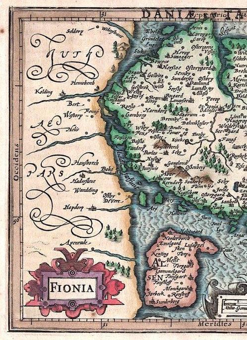 Danemark - Fionia; J. Hondius / Mercator - Fionia - 1607, Boeken, Atlassen en Landkaarten