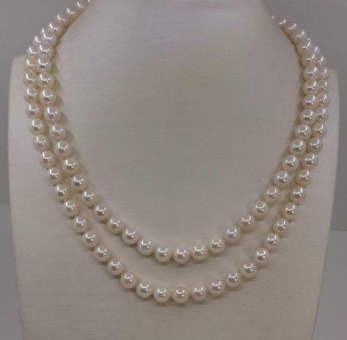 Collier Perles Akoya doubles 7x7,5 mm, Handtassen en Accessoires, Kettingen
