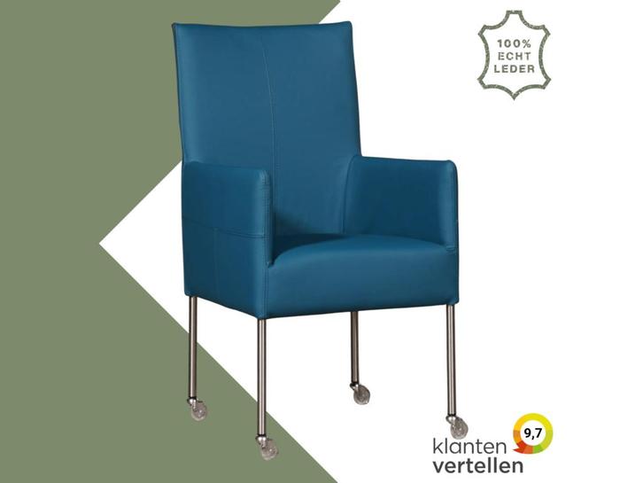 Leren eetkamerstoel Spark - Hermes Turquoise (blauw) -, Maison & Meubles, Chaises, Enlèvement ou Envoi