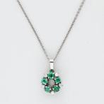 Ketting met hanger - 14 karaat Witgoud Smaragd - Diamant, Handtassen en Accessoires, Antieke sieraden