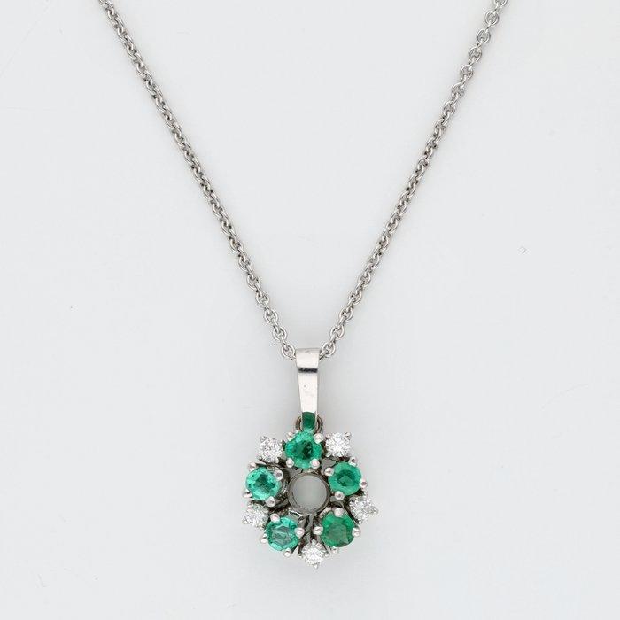Ketting met hanger - 14 karaat Witgoud Smaragd - Diamant, Handtassen en Accessoires, Antieke sieraden