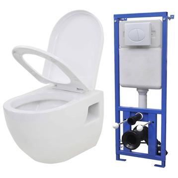 vidaXL Hangend toilet met verborgen stortbak keramiek wit, Verzenden