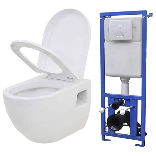 vidaXL Hangend toilet met verborgen stortbak keramiek wit, Doe-het-zelf en Bouw, Sanitair, Nieuw, Verzenden
