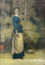 British school (XIX) - A young lady pruning roses