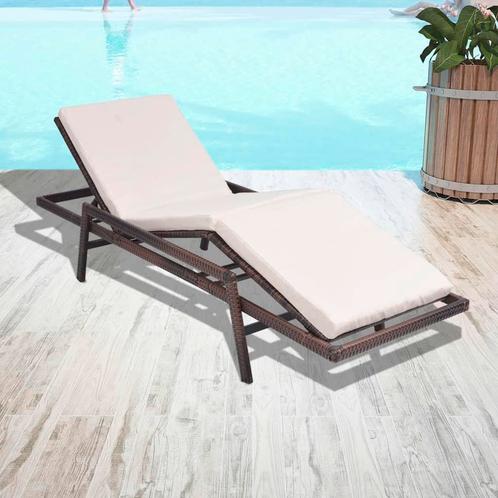 vidaXL Ligbed met kussen poly rattan bruin, Tuin en Terras, Ligbedden, Nieuw, Verzenden