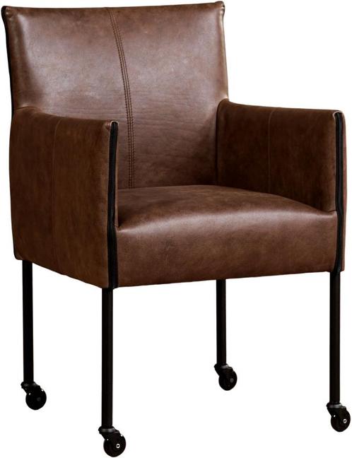 Bruine leren moderne kuipstoel - poot rond zwart met wiel -, Huis en Inrichting, Stoelen, Overige kleuren, Eén, Nieuw, Leer, Ophalen of Verzenden