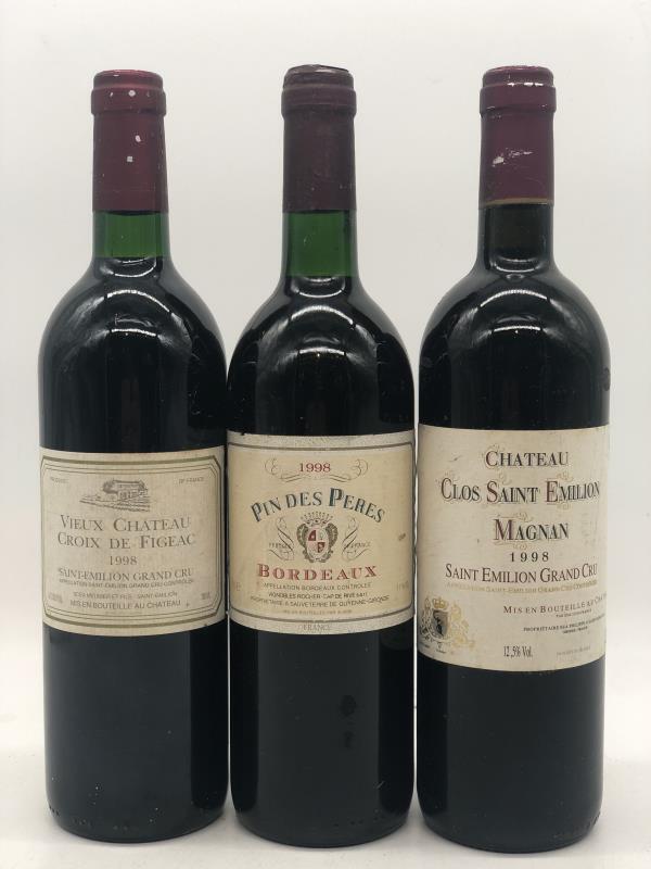 Mixed lot of 3 x 75cl red Bordeaux 1998 (rood), Verzamelen, Wijnen, Frankrijk, Rode wijn, Nieuw, Ophalen of Verzenden