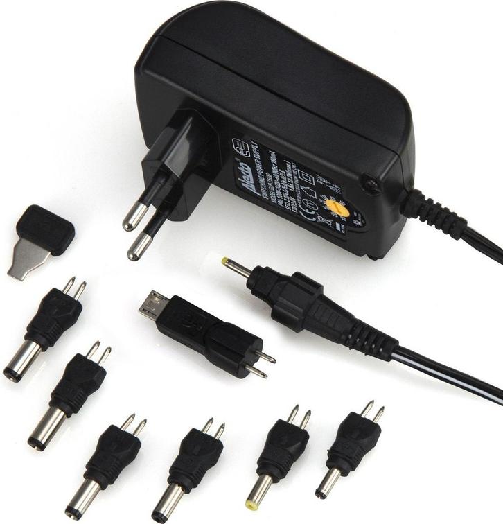 Universele adapter - Met koppelstukjes - Zwart - Alecto - EU, Computers en Software, Laptop-opladers, Nieuw, Verzenden