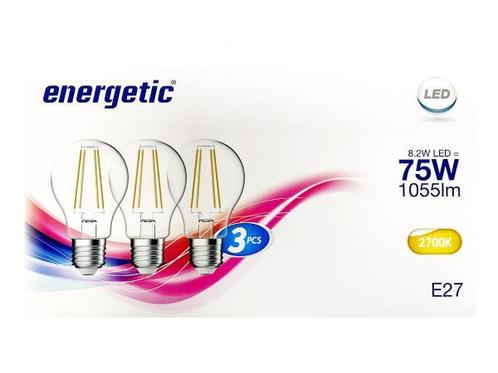 Veiling - 20x Energetic A60 Clear E27 2700K 8,2W 3-Pack, Huis en Inrichting, Lampen | Overige