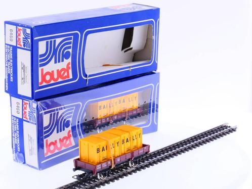 Schaal H0 Jouef 6450 SNCF Lageboordwagon met 2 Containers..., Hobby en Vrije tijd, Modeltreinen | H0, Gelijkstroom, Analoog, Zo goed als nieuw