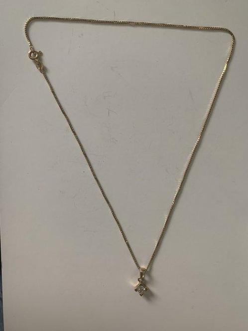 Ketting met hanger - 18 karaat Geel goud -  0.20ct. tw., Bijoux, Sacs & Beauté, Bijoux anciens