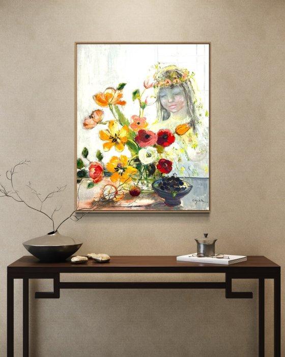 Marie Louise Ogier (1912-2003) - Ophélie aux fleurs, Antiek en Kunst, Kunst | Schilderijen | Modern