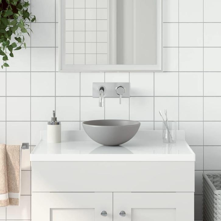 vidaXL Wastafel rond keramiek lichtgrijs, Doe-het-zelf en Bouw, Sanitair, Nieuw, Verzenden