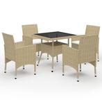 vidaXL 5-delige Tuinset poly rattan en glas beige, Verzenden, Nieuw, Tuinset