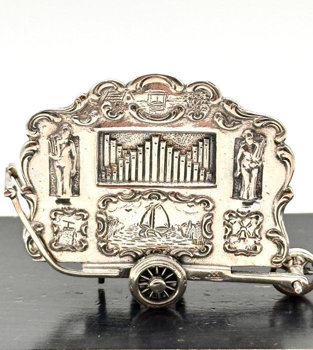 No reserve-Grote handgemaakte zilveren miniatuur Draaiorgel, Antiek en Kunst, Antiek | Zilver en Goud