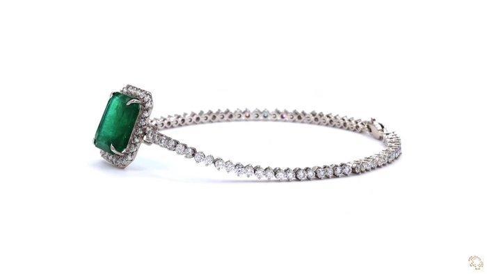 Tennis armband Platina - 10.89ct. tw. Smaragd - Diamant, Handtassen en Accessoires, Antieke sieraden