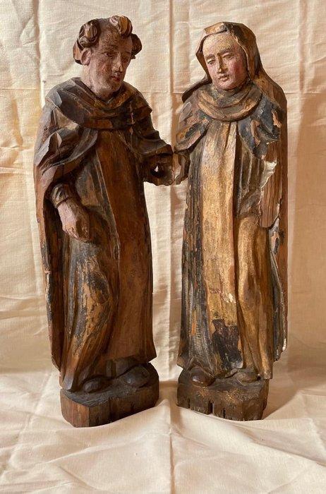 Statue, San Francesco e Santa Chiara d’ Assisi - 83 cm -, Antiquités & Art, Antiquités | Autres Antiquités