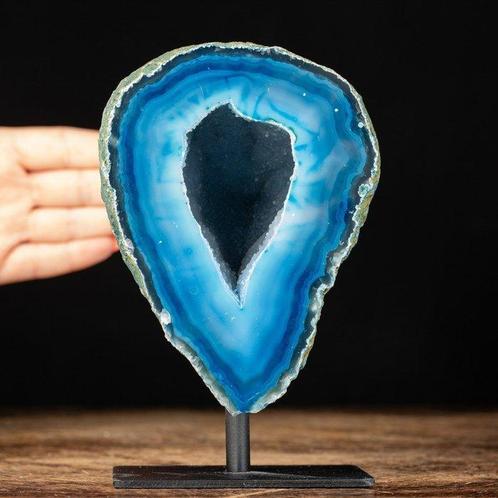 Natuurlijk Blauwe Agaat - Fascinerende Gelaagde Geode -, Verzamelen, Mineralen en Fossielen