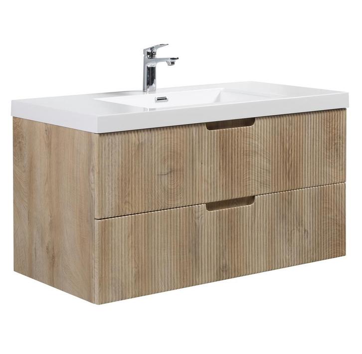 Badkamermeubel Set Thermis 100cm Licht Eiken Badmeubel, Huis en Inrichting, Badkamer | Badkamermeubels, Nieuw, Verzenden