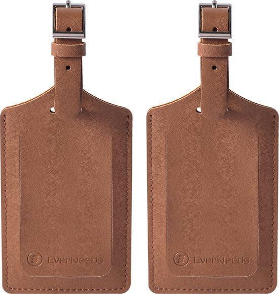 2dekans | EverNeeds Bagagelabel - PU Leer - Bruin - 2 Stuks, Handtassen en Accessoires, Koffers, Ophalen of Verzenden