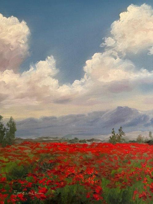 Emre Kinali - Spring anemones, Antiek en Kunst, Kunst | Schilderijen | Modern