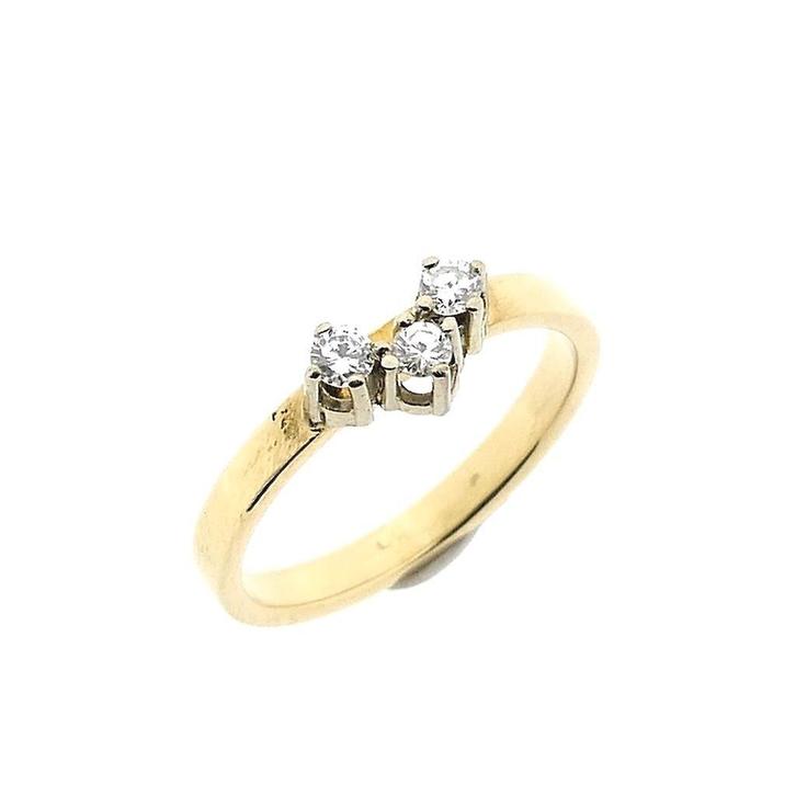 Gouden ring met diamanten; 0,12 ct., Handtassen en Accessoires, Ringen, Dame, Met edelsteen, Overige kleuren, Kleiner dan 17, Gebruikt