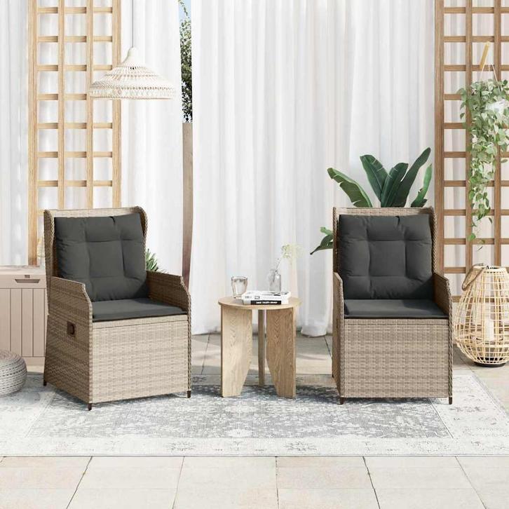 vidaXL Tuinbank met kussen 2 pcs Lichtgrijs Poly rattan, Tuin en Terras, Tuinsets en Loungesets, Nieuw, Verzenden
