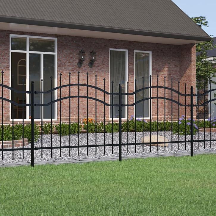vidaXL Tuinhek met speerpunt zwart 239x100 cm gepoedercoat, Tuin en Terras, Tuinhekken en Hekwerk, Nieuw, Verzenden