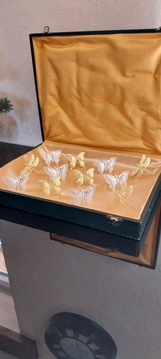 Servetring (12) - Vlinders en libellen - goudkleurig nikkel,, Antiek en Kunst, Antiek | Meubels | Tafels