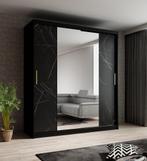 Kledingkast marmer zwart 180x62x200 schuifdeuren met spiegel, Verzenden, Nieuw