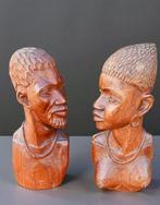 Figuur - Coppia di busti intagliati in legno (2) - Teak, Antiek en Kunst