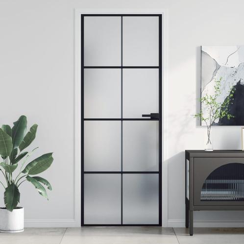 vidaXL Binnendeur smal 76x201,5 cm gehard glas en aluminium, Doe-het-zelf en Bouw, Deuren en Vliegenramen, Nieuw, Verzenden