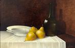 Jans (XX) - A still life of pears, plates and wine bottle, Antiek en Kunst