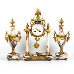 Klok en garnituur set  (3) Lodewijk XVI-stijl Brons, Marmer, Antiquités & Art, Antiquités | Horloges