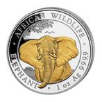 Somalië. 100 Shillings 2021 Elephant Gold plated, 1 Oz