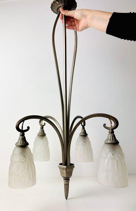 Kroonluchter - Art deco hanglamp - Glas, Staal, Antiek en Kunst, Curiosa en Brocante