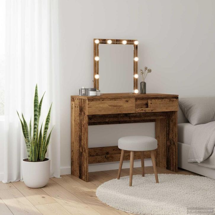 vidaXL Kaptafel met lade Oudhout 100 x 40 x 130 cm Bewerkt, Huis en Inrichting, Tafels | Kaptafels, Nieuw, Verzenden