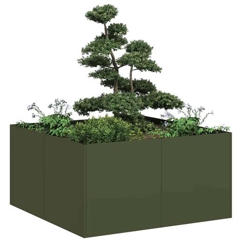 vidaXL Plantenbak 80x80x40 cm koudgewalst staal olijfgroen, Tuin en Terras, Bloempotten, Nieuw, Verzenden