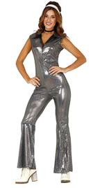 Disco 70S Jumpsuit Zilver Dames Holografisch, Kleding | Dames, Carnavalskleding en Feestkleding, Nieuw, Verzenden