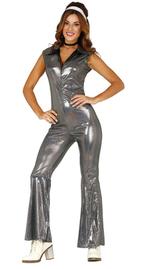 Disco 70S Jumpsuit Zilver Dames Holografisch, Kleding | Dames, Verzenden, Nieuw