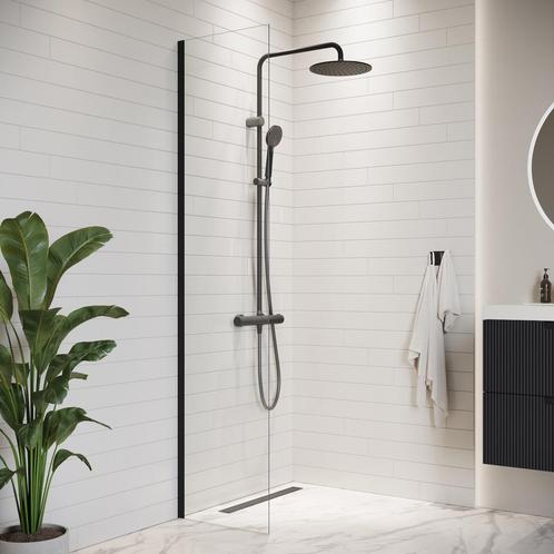Douchewand Florida 40 x 200 cm Zwart – Inloopdouche 8 mm, Doe-het-zelf en Bouw, Sanitair, Nieuw, Verzenden