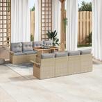 vidaXL 9-delige tuinset met kussens in beige poly rattan, Tuin en Terras, Verzenden, Nieuw, Tuinset