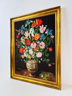 Lijst- Handgeknoopt bloementapijt schilderij in gouden lijst