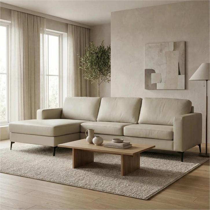 Leren hoekbank Match - 3 zits + longchair, Maison & Meubles, Canapés | Salons, Enlèvement ou Envoi