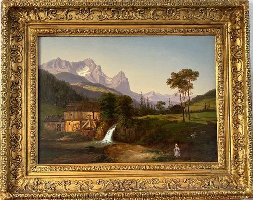 Continental School (XIX) - Alpine landscape with water mill,, Antiek en Kunst, Kunst | Schilderijen | Klassiek