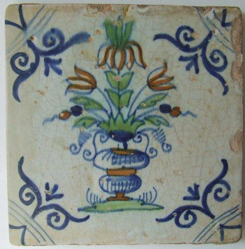 Tegel - Gekleurde Bloemvaas met Grote Ossekophoeken -, Antiek en Kunst, Antiek | Glaswerk en Kristal