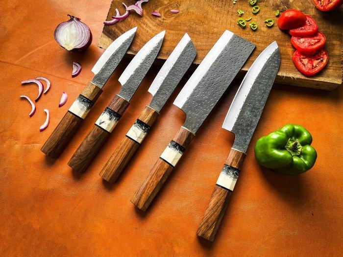 Bestekset (5) - Met de hand gemaakt roestvrijstalen, Antiek en Kunst, Antiek | Keukengerei