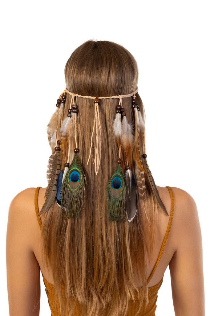 Hoofdband Veren Bruin Pauwenogen Ibiza Hippie Indiaan Haarba, Kleding | Dames, Carnavalskleding en Feestkleding, Nieuw, Ophalen of Verzenden