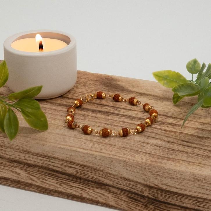 Messing Rudraksa armband met 14 kralen - 19 cm, Sport en Fitness, Gezondheidsproducten en Wellness, Ophalen of Verzenden